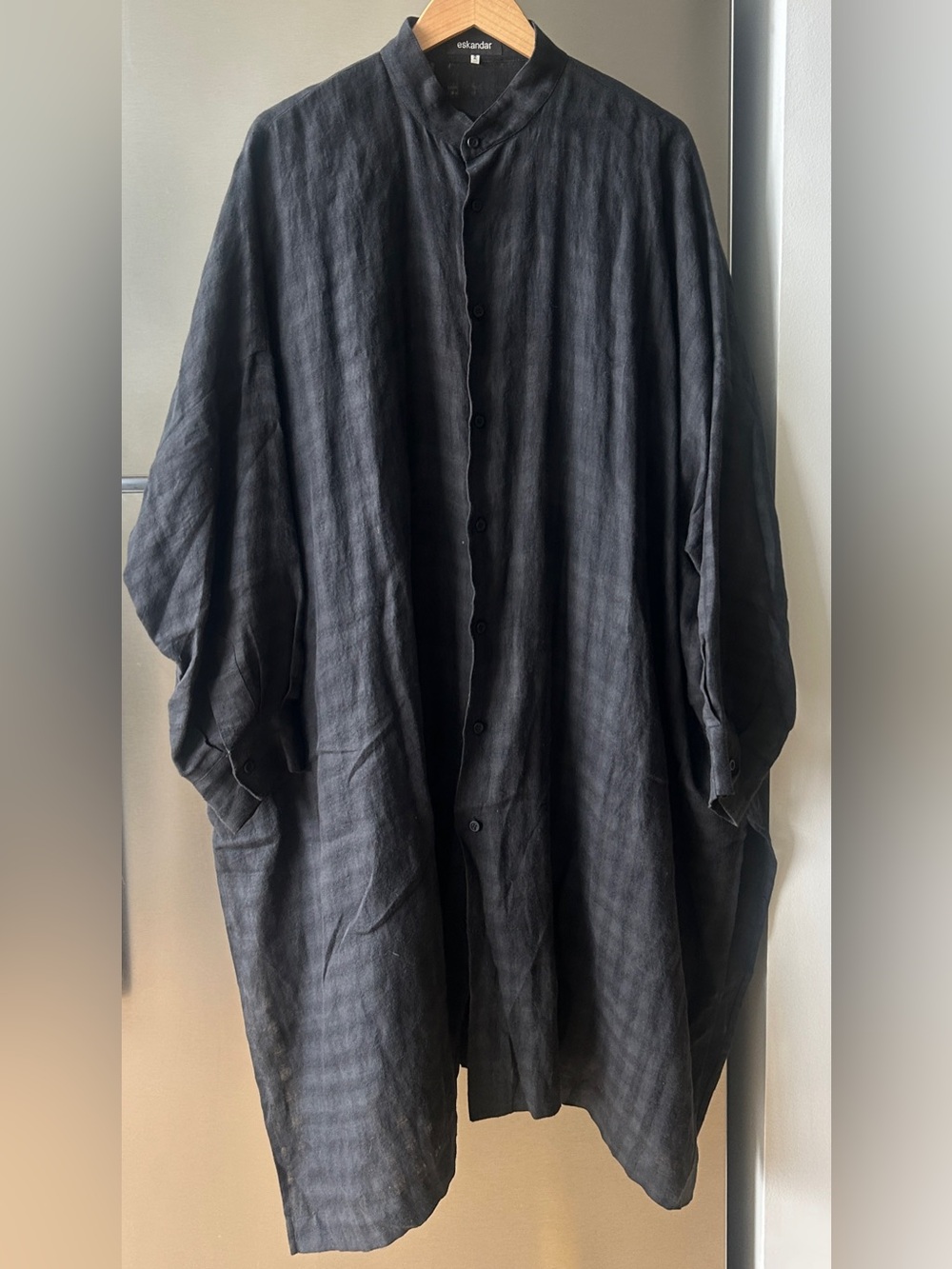 Eskandar Oversized Linen Shirt Tunic Navy Made in England Size 2 OS